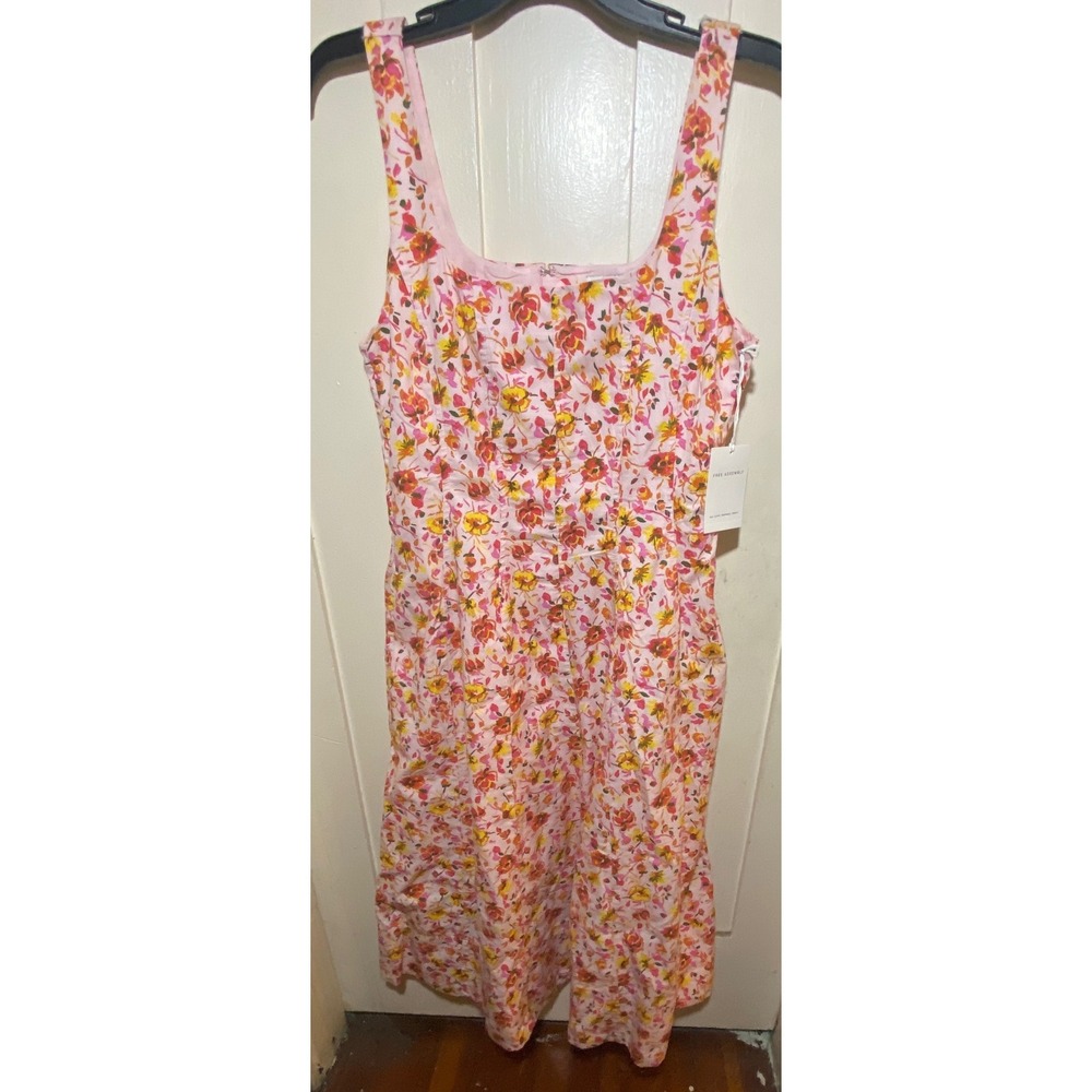 Free Assembly Pink Floral Square Neck Midi Dress Sleeveless Pockets S 4-6 NWT